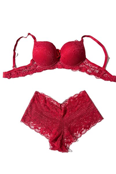 irem içgiyim Women's Red Padded Padded Bra Set