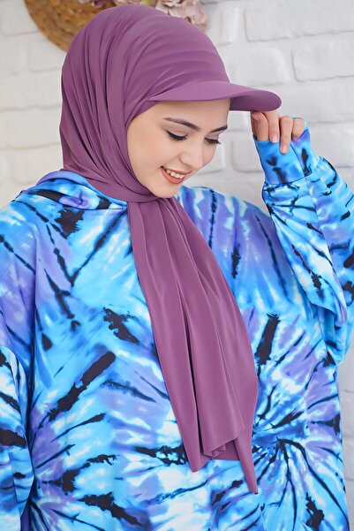 tessetür Bone diyarı Şapkalı Boneli Hazır Şal Hijab Gül Kurusu