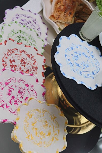 vipceyiz منديل كوكتيل رخامي مطرز (6 قطع)