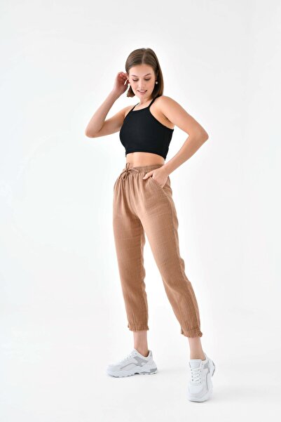 enmodaiçgiyim Women's 100% Cotton Skinny Leg Muslin Trousers