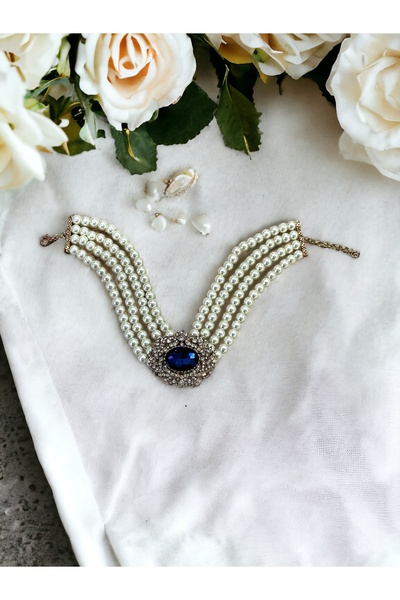 FAYRA ACCESSORIES Kristal Taşlı Chooker İnci Tasma Kolye