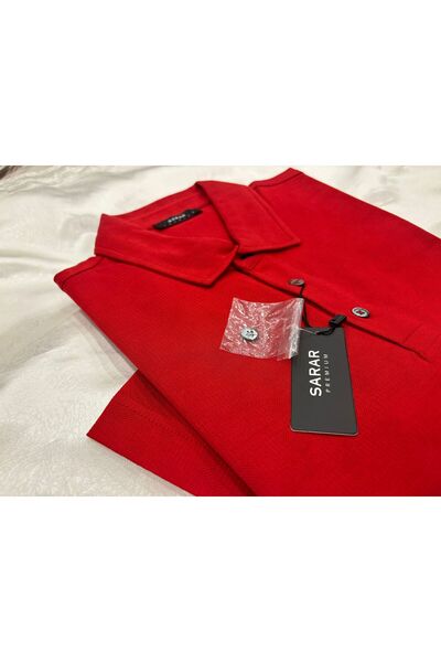Sarar PREMIUM Red Polo Collar Woven Kumash T-Shirt