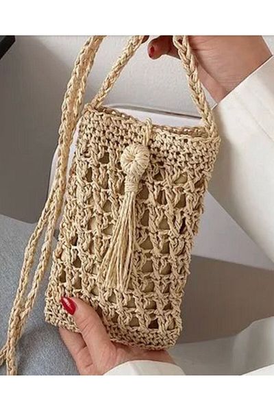 By G Tasarım Straw Paper String Braid Phone Bag
