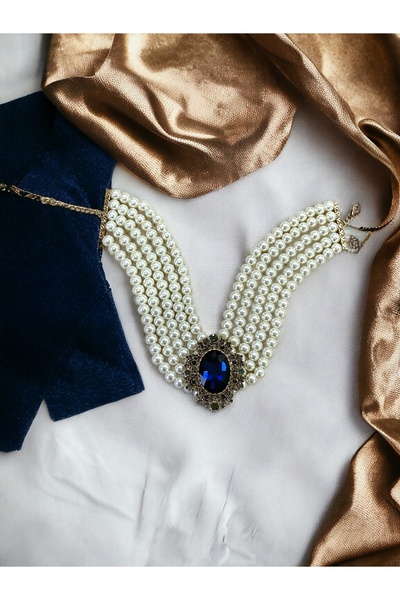 FAYRA ACCESSORIES Kristal Taşlı Chooker Tasma İnci Kolye