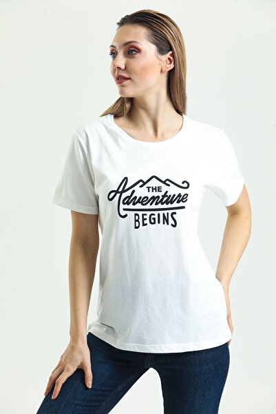 Hukateks تي شيرت أبيض مطبوع بأكمام قصيرة مصنوع من القطن بنسبة 100%