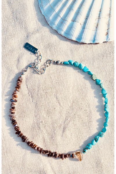 CAPO by Aytaç Yamaç Mother of Pearl Turquoise Smoky Quartz Pendant, Natural Stone Necklace, Negative Energy Repelling