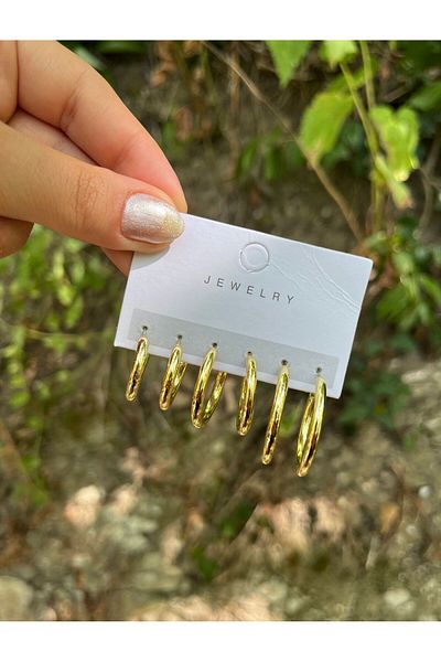 modernist Gold Color Hoop Earrings