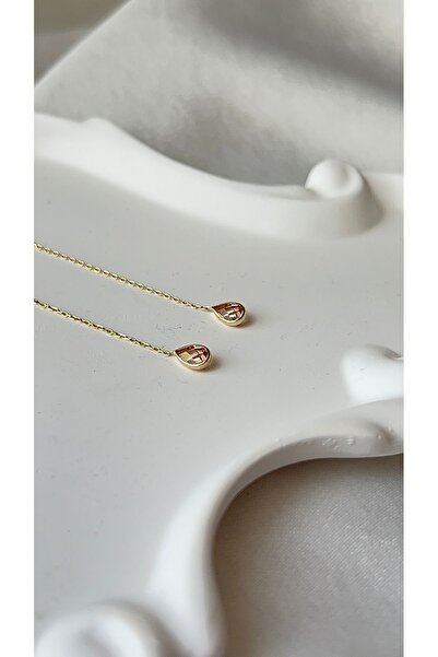 Goldstation 14 Ayar Altın Küpe Damla Taşlı (ŞAMPANYA)