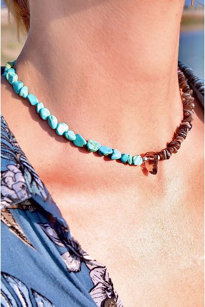CAPO by Aytaç Yamaç Mother of Pearl Turquoise Smoky Quartz Pendant, Natural Stone Necklace, Negative Energy Repelling