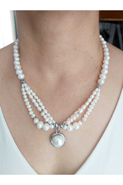 DEVİ fashion Gerçek Incili Kolye Küpe Abiye Gelinlik Seti
