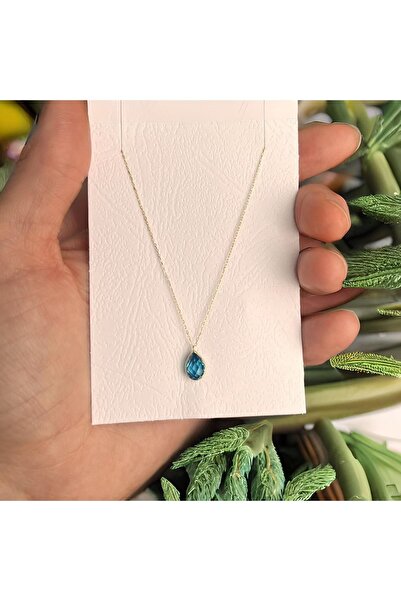 Goldstation 14 Ayar Damla Taşlı Altın Kolye