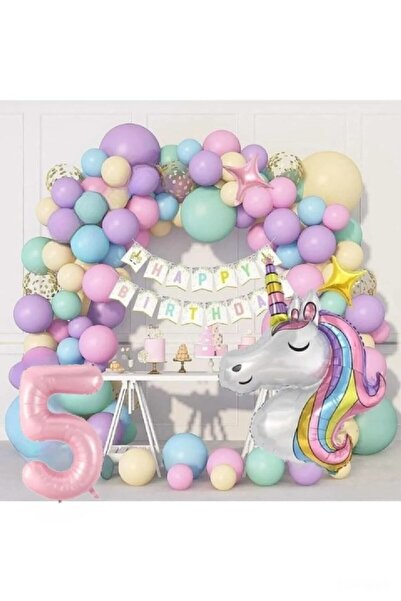 BKMC PARTY Kız Çocuklar Için  Unicorn Lüks Doğum Günü Parti Seti Süsü