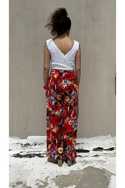 520CK Women's Viscose Fabric Wide Leg Patterned Summer Trousers