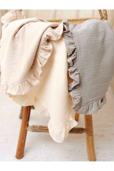 Wenaris 4 Layer Gray Muslin Baby Blanket - Frilly, 90x110