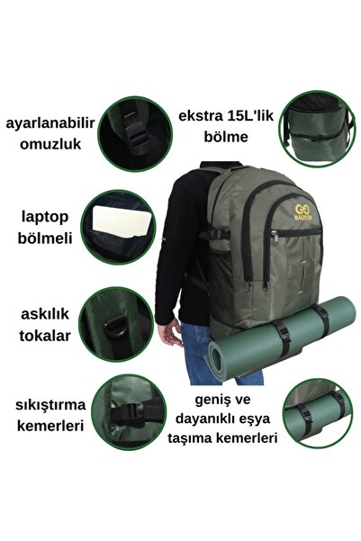 Baggor 90 літрів, зелений, водонепроникний, з багатокімнатним відділенням для ноутбука, рюкзак для кемпінгу, подорожей та альпінізму
