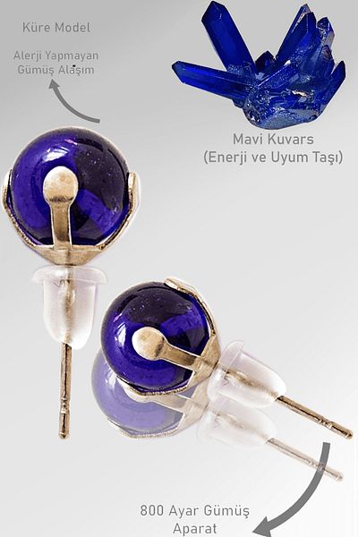 Tesbih Atölyesi Real Night Blue - Certified Quartz Stone Point Natural Earrings