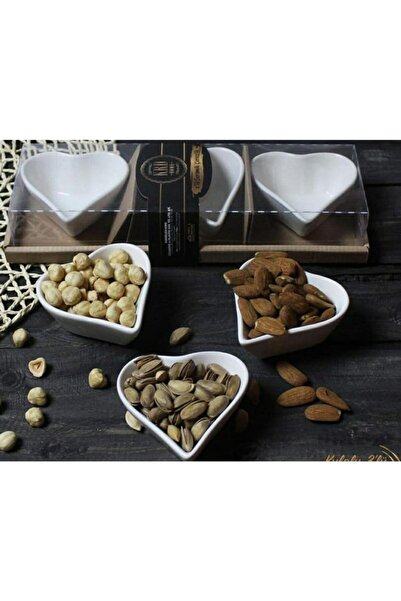 HİFA 3'lü Kalp Seramik Sosluk & Çerezlik