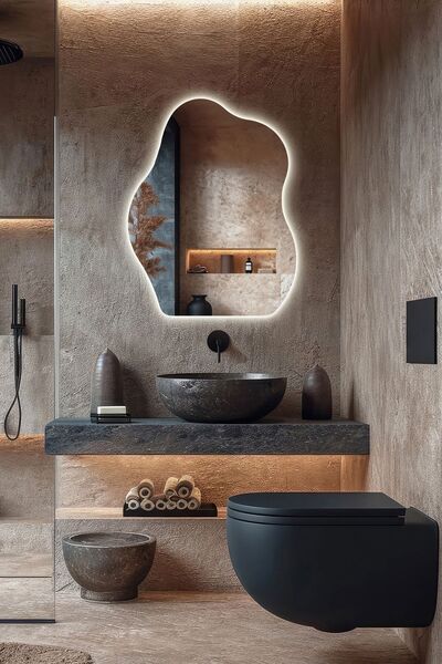 Mirze Life 55x45cm Beyaz Led Işıklı Modern Banyo Aynası, Asimetrik Tasarım Ay...
