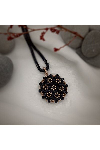 Sam Large Cevşen Necklace with Sausage Chain / Handmade Crystal Bead Knitted /