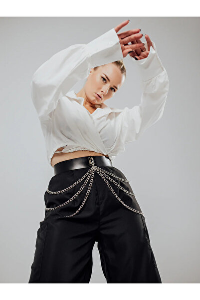 Sweet Demon Gothic Style Leather Stage Belt - Chain Detailed, Stylish Women's Waist Belt Over Dress