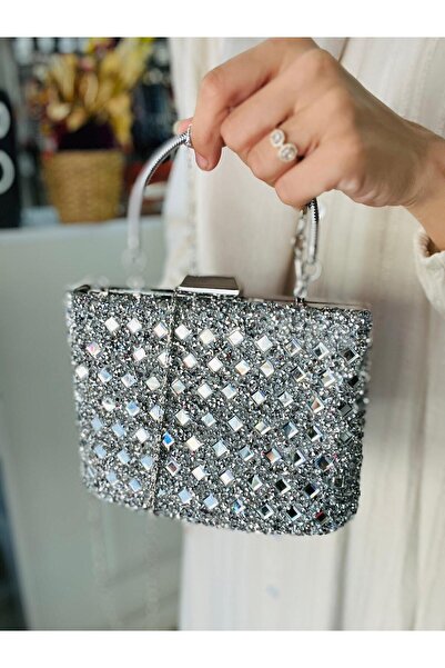 Çanta Trend Βραδινή τσάντα φόρεμα με 2 λουράκια Diamond Crystal Stone