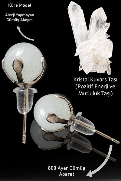 Tesbih Atölyesi Real Crystal Quartz Stone - Certified Point Natural Stone Earrings