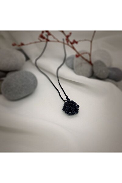 Sam Siyah Cevşen Kolye - Zincirli / El İşi Kristal Boncuk Örme /