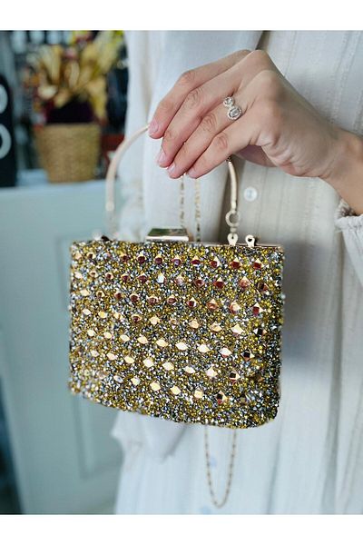 Çanta Trend Βραδινή τσάντα φόρεμα με 2 λουράκια Diamond Crystal Stone