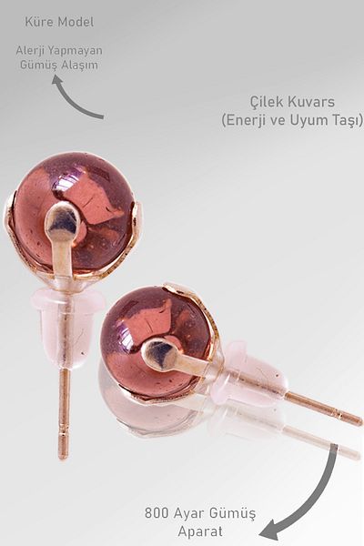 Tesbih Atölyesi Real Strawberry Quartz Stone - Certified Point Natural Stone Earrings