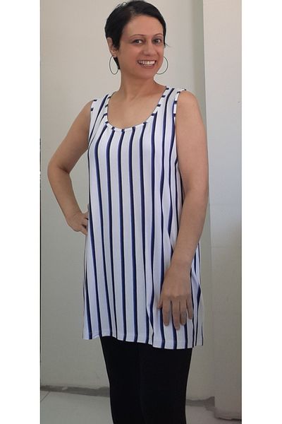 Mertcan Butik White Indigo Blue Navy Blue Striped Thick Strap Combed Viscose T-Shirt