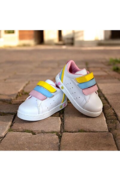 MİDDO KİDS حذاء بناتي مضاء لتقويم العظام - أبيض، وردي أصفر