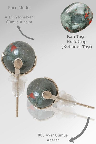 Tesbih Atölyesi Real Blood Stone Spot - Heliotrop Natural Stone Earrings
