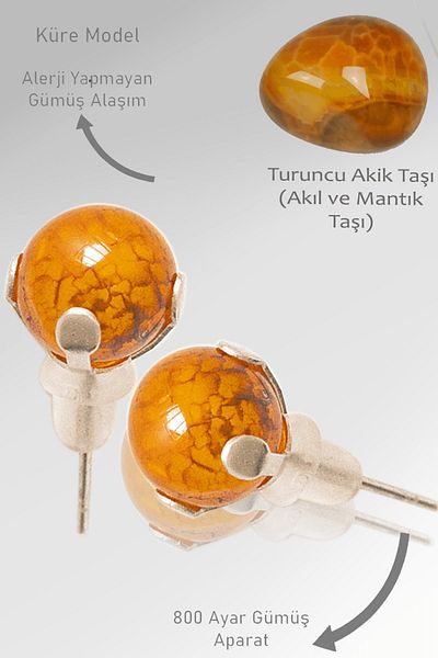 Tesbih Atölyesi Orange - Yellow Dragon Agate Stone Natural Stone Earrings