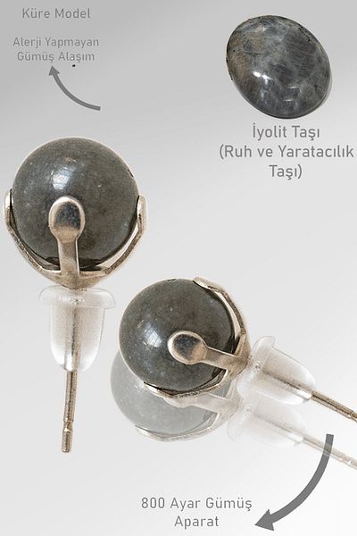 Tesbih Atölyesi Real Iolite Stone Spot - Certified Natural Stone Earrings