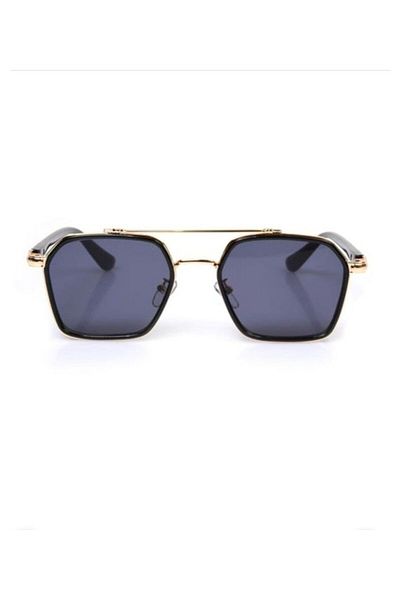 JACK MONSTER Unisex Double Bridge Metal Gold Detailed Sunglasses