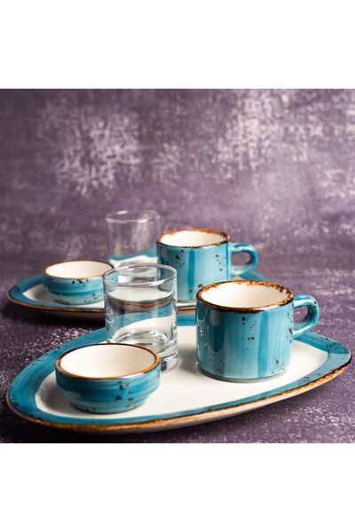 BY BONE مجموعة تقديم القهوة Harmony Infinity لشخصين - فنجان قهوة مع العرض، أزرق سكر| بورسلين فاخر