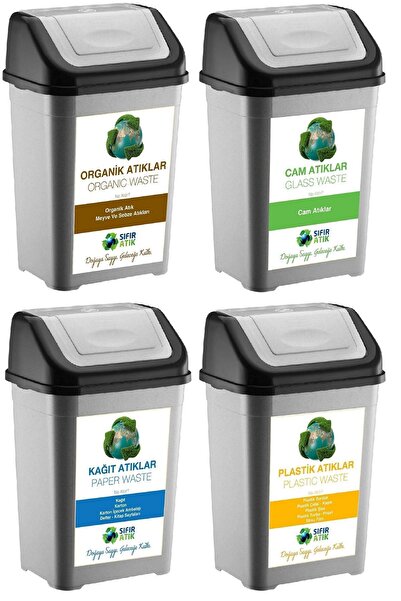 DEEMBRO Sıfır Atık Kutusu 50 Lt* 4 Adet Geri Dönüşüm Kutusu Plastik Tek Kapaklı kağıt organik cam plastik