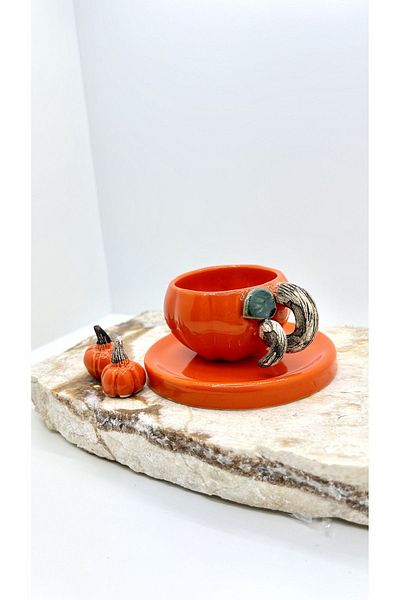 Port Aksesuar Handmade Ceramic Cup with Pumpkin Design 120ml