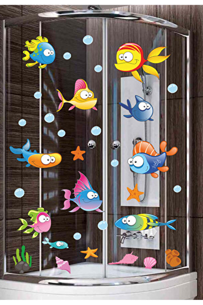 Sticker Sepetim Confused Fishes and Sea Creatures Shower Cabin - Multi-Purpos...