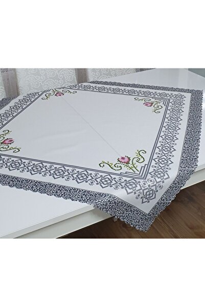 WENESSİ Husă Fiskos din țesătură din poliester imprimată cu model cu punct de cruce de lalele (95×95 cm)