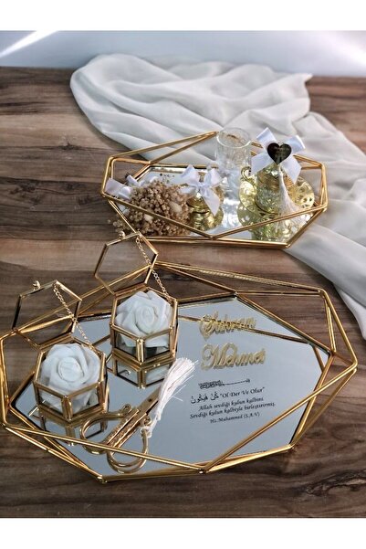 Masalsı Concept Cam kutulu prizma tepsi Söz Nişan Ve Damat Kahve Fincan Tepsi Seti