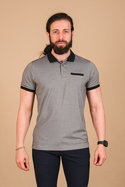 Çukurova تي شيرت رجالي من الفلانيل المرسيريزد مع تفاصيل طية صدر السترة