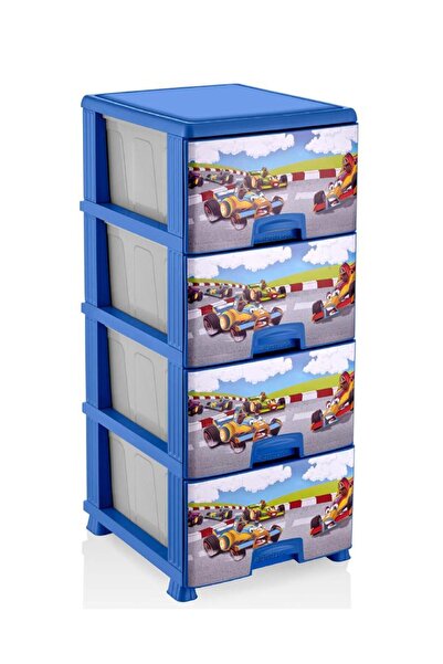abnturk 4 Çekmece Mavi Arabalar Desenli BüyükBoy Ultra Lüks Komidin Yüksekliğ...