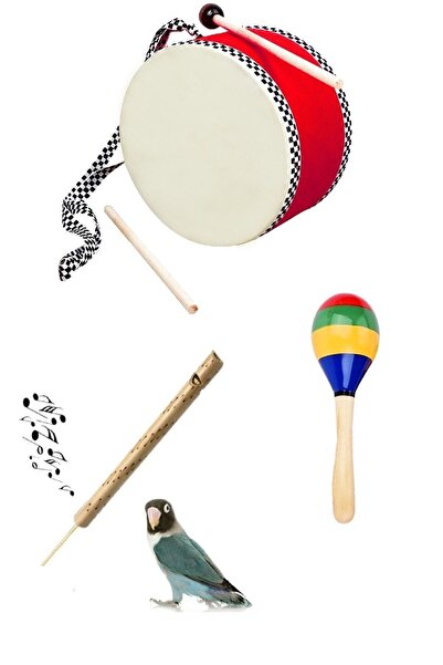 AyasEğiticiOyuncak Askılı Küçük Davul - Ahşap Düdük - Ahşap Marakas Kargo Dahil