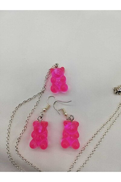 Serashine Pembe Jelibon Ayıcık Kolye Küpe
