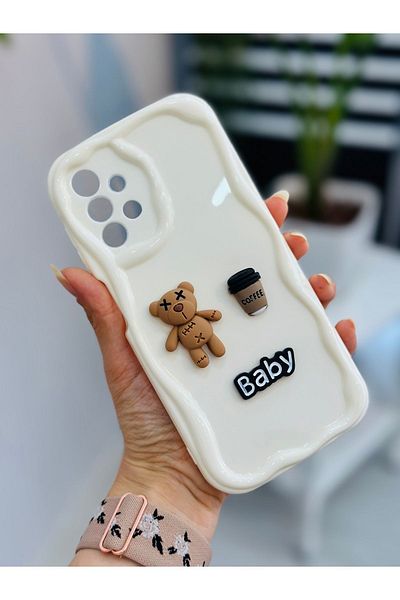 Go Aksesuar جراب سيليكون متوافق مع هاتف Galaxy A13 بتصميم كريمي للأطفال مع لعبة