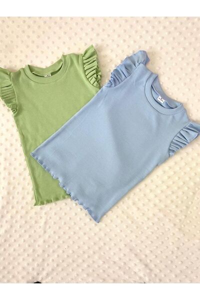 ARYA BABY Ruffle Sleeve Detailed 2-Piece Baby Girl Kids T-Shirt-Tops-Zero Sleeve