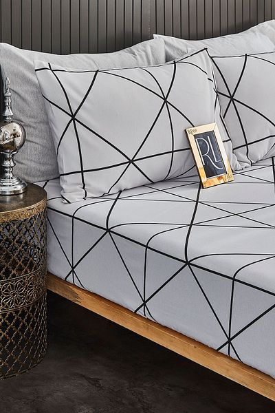 Ricco Lifes White Atlas Double Elastic Sheet 2 Pillowcases 160x200