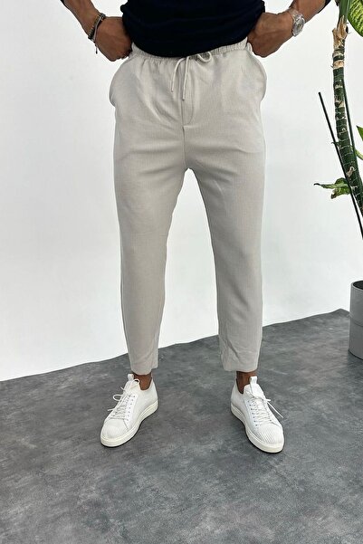 NO61 MAN Boyfriend Siyah Renk Ottomon Fitilli Kumaş Pantolon