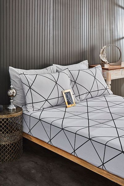 Ricco Lifes White Atlas Double Elastic Sheet 2 Pillowcases 160x200